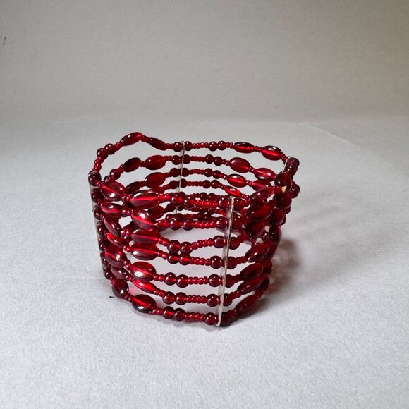 Multi-Strand Red Beaded Stretch Bracelet - Picture 1 of 4